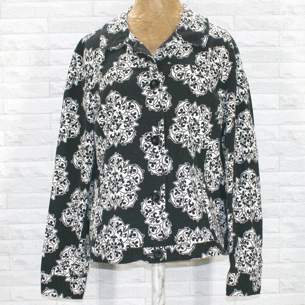 CROFT & BARROW Jacket Floral Mandala Oversized Outerwear Black White XL